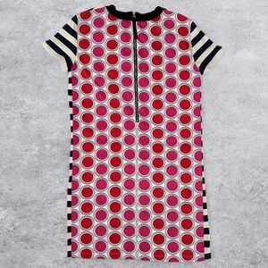 Marni Mixed Print Retro Stripe Polka Dot Short Sleeve Shift Dress Zipper Closure